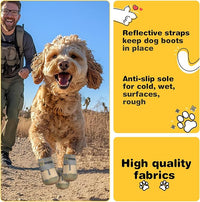 Hcpet Dog Shoes for Large Dogs, Waterproof Dog Booties for Small Medium Dogs, Anti-Slip Dog Boots & Paw Protectors for Hot Pavement Winter Snow Hiking with Reflective Straps Khaki Size 1