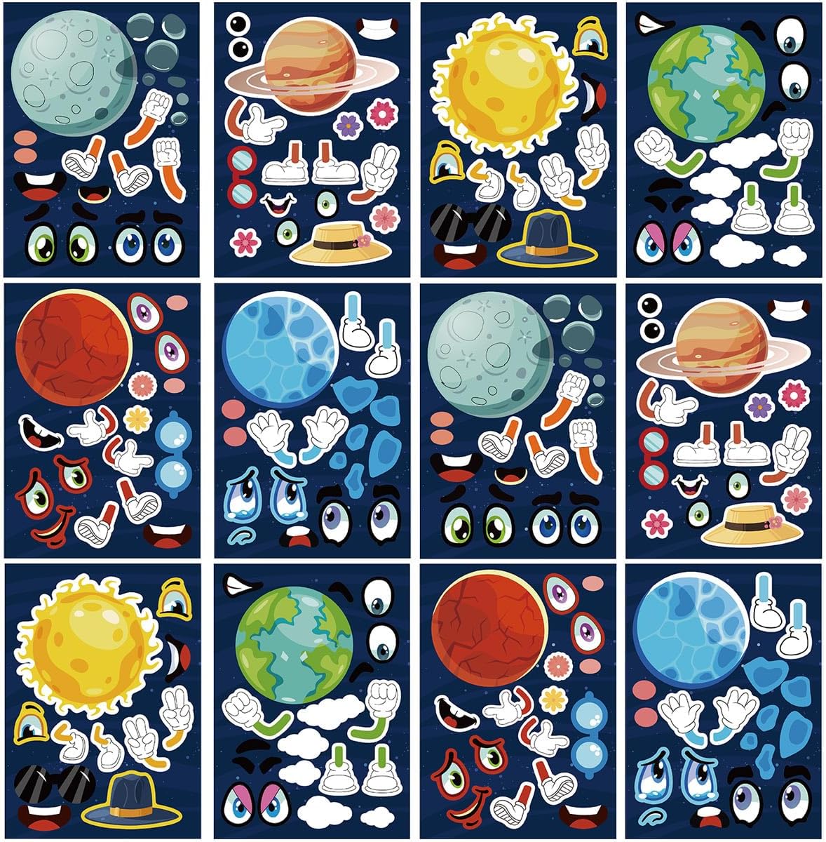 24 Sheets Make a Face Stickers for Kids Toddlers Party Favors Crafts – Fun for Kids & Family - Space