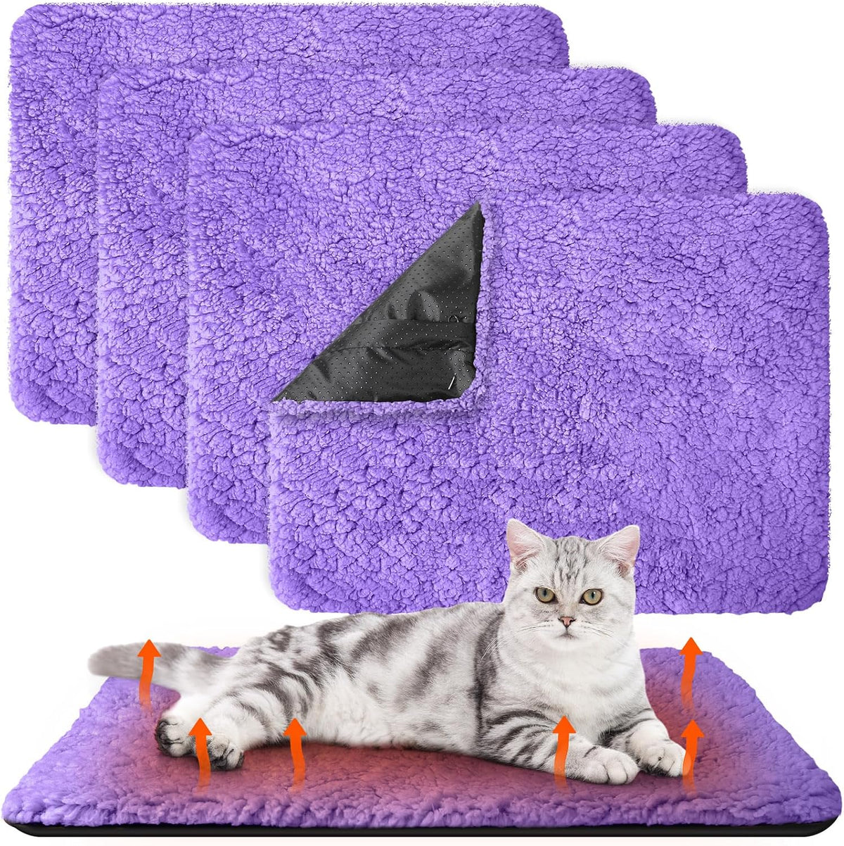 Drydiet 4 Pack Self Warming Cat Mat for Pets - 16 x 20 Inch / Purple / Solid
