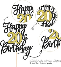1 PCS Happy 60th Birthday Cake Topper Black Gold Glitter Cheers to 60 - 20th - image 3