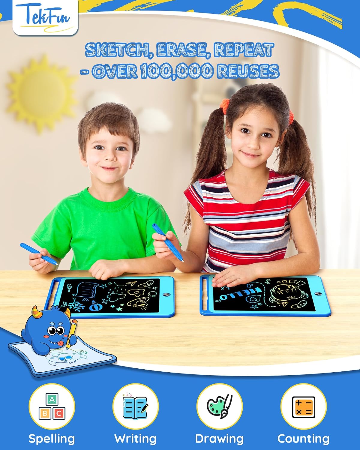 TEKFUN 3 Pack LCD Writing Tablet for Kids, Educational Kids - Blue+blue / 10 inch / 2 - image 2