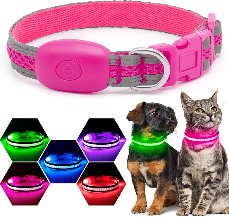 Flashseen LED Dog Collar, Light Up Dog Collar USB Rechargeable – Essentials for Dogs - Pink / X-Small