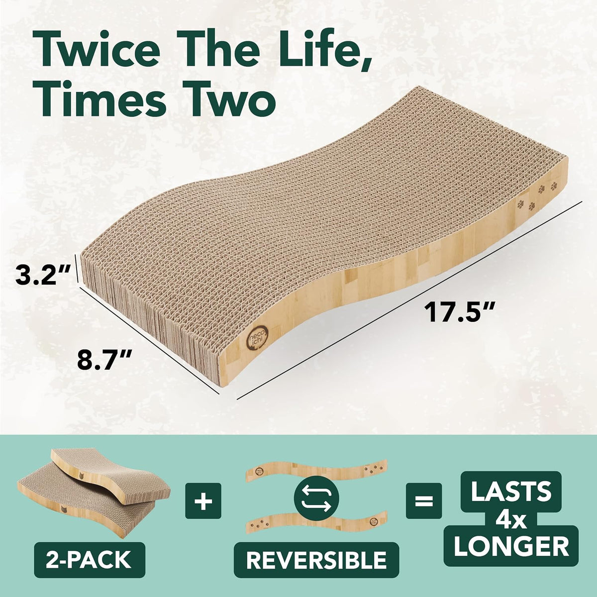 Reversible Wave Cat Scratcher for Indoor Cats - Oak / 2pcs - image 2