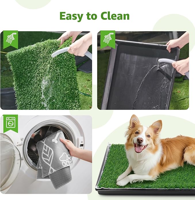 LOOBANI 47.6x29.2in Large Dog Litter Box with 2 Artificial Grass Patch + 2 Washable Pee Pads, Quickly Absorbency Portable Patio Potty for Balcony Apartment Use