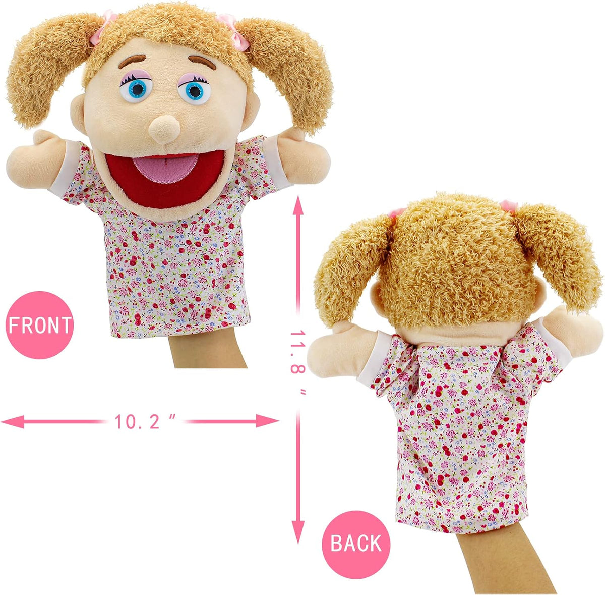 Family Hand Puppets,Puppets for Kids Role Paly Family Members 13.4 INCH Multi-Ethnic Puppets Plush - Big F-girl - image 2