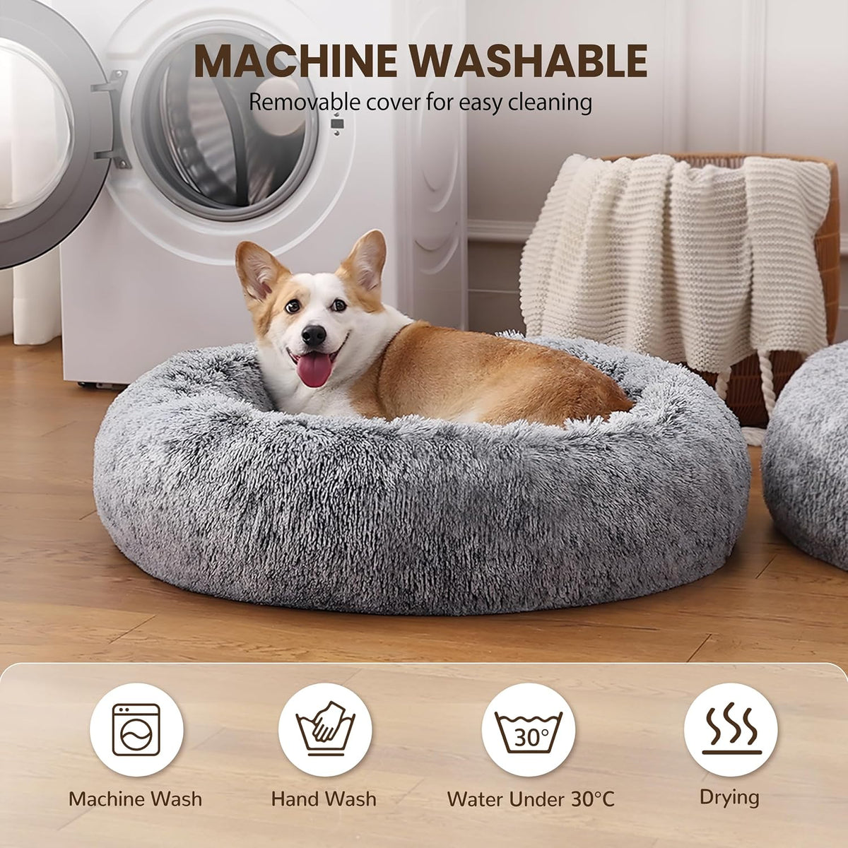 Donut Dog Bed Medium Size Dog, Round Cat Beds for Small Dogs – Essentials for Dogs - Grey / 30"L x 30"W x 8"Th - image 4