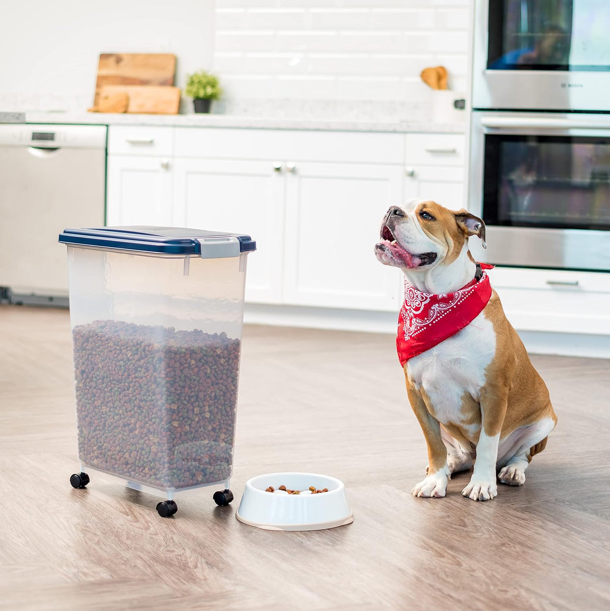 IRIS USA Airtight Pet Food Storage Rolling Container - 38 lbs / Navy - image 2