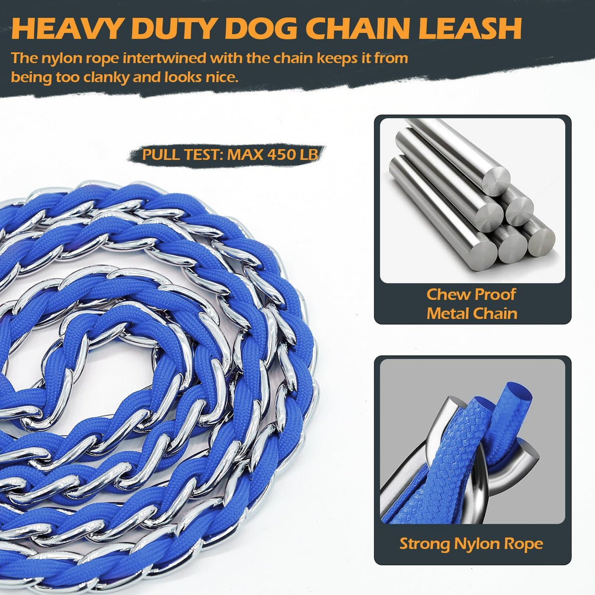 Chain Dog Leash, Bite-Proof Metal Leash - Blue / 4FT(30-80lb) - image 4