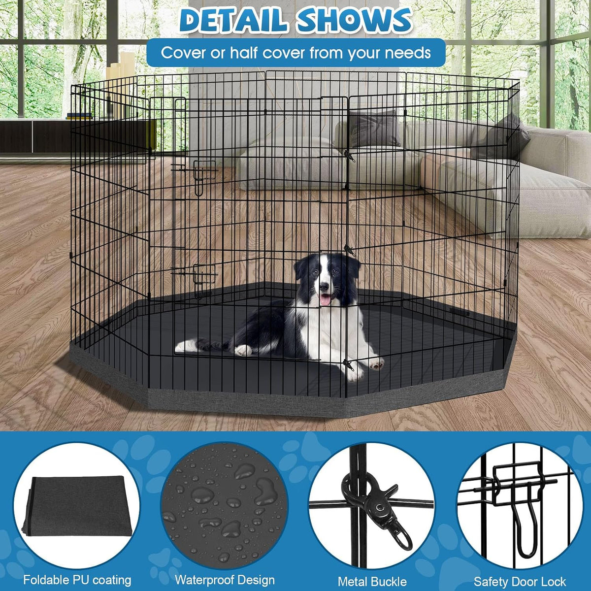 PEEKABOO Foldable Rustproof Dog Playpen with Door, 8 Panels 24"H – Essentials for Dogs - 8 Panels 36"H x 24"W Playpen+Bottom Pad - image 3