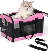 Conlun Cat Carrier Soft-Sided Pets Travel Carriers up to 15 Lbs - Pink / 17.0"L x 11.0"W x 11.0"H