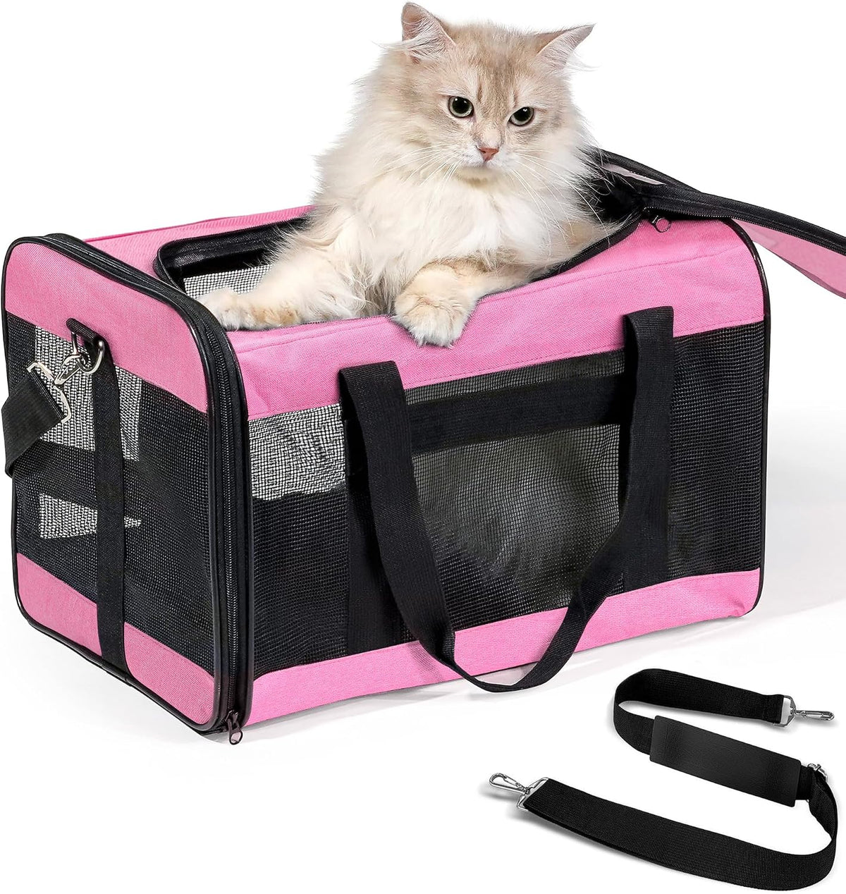 Conlun Cat Carrier Soft-Sided Pets Travel Carriers up to 15 Lbs - Pink / 17.0"L x 11.0"W x 11.0"H
