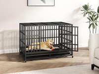 48 Inch Heavy Duty Indestructible Dog Crate Steel Escape Proof, High Anxiety Cage, Kennel with Wheels, Removable Tray, Extra Large XL XXL