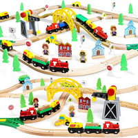TOY Life Wooden Train Set with Crane, 60-Pc Track, Boys 3-8 – Fun for Kids & Family - 60 PCS Wooden train set