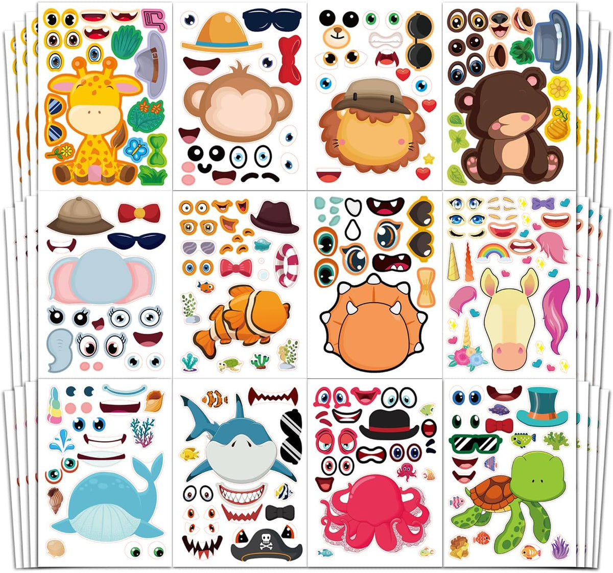 48 Fall Make-a-Face Sticker Sheets for Kids - Mixed Animals