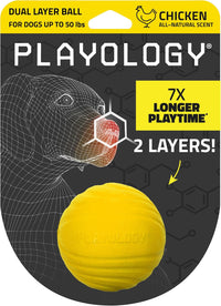 Playology Durable Large Dual Layer Dog Ball, Peanut Butter Scent - Medium / Chicken