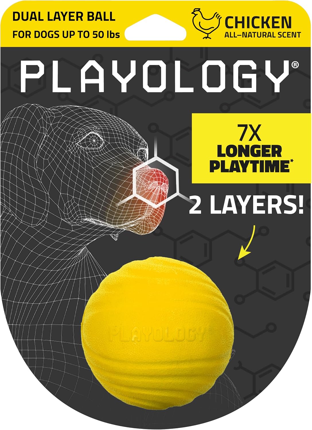 Playology Durable Large Dual Layer Dog Ball, Peanut Butter Scent - Medium / Chicken