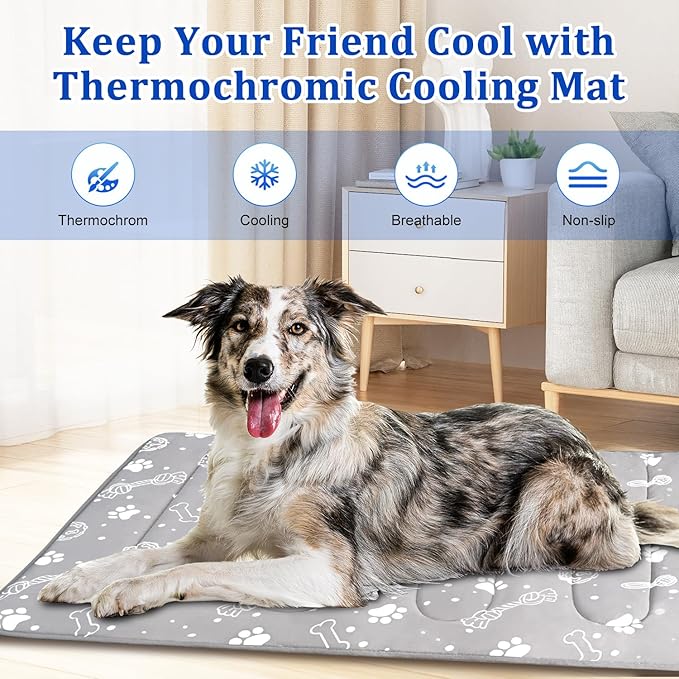 MH MYLUNE HOME Upgrade Cooling Mat for Pets, 44”x32” Arc-Chill Fiber Reinforced Padding, Heat-Absorbing Color-Changing Pet Pad, Foldable/Washable Summer Bed
