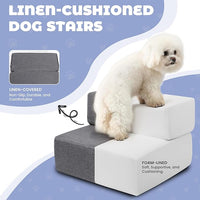 Foldable 18 Inch Wide 3 Step Wide Dog Stairs for Large Dogs, 18 Inch Height Foam Dog Steps for Bed & Couch, Linen Covered Pet Stairs for Dogs to Get on Bed, Outdoor Foam Pet Steps for for Cars & SUV