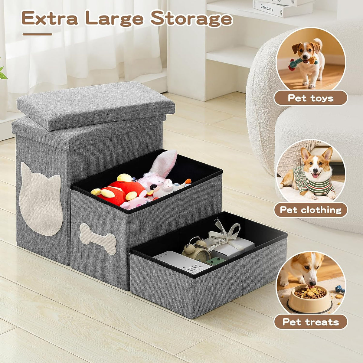 3-Step Dog Stairs for Small Dogs, Folding Dog Steps for Bed - Grey / 3-Step - image 4