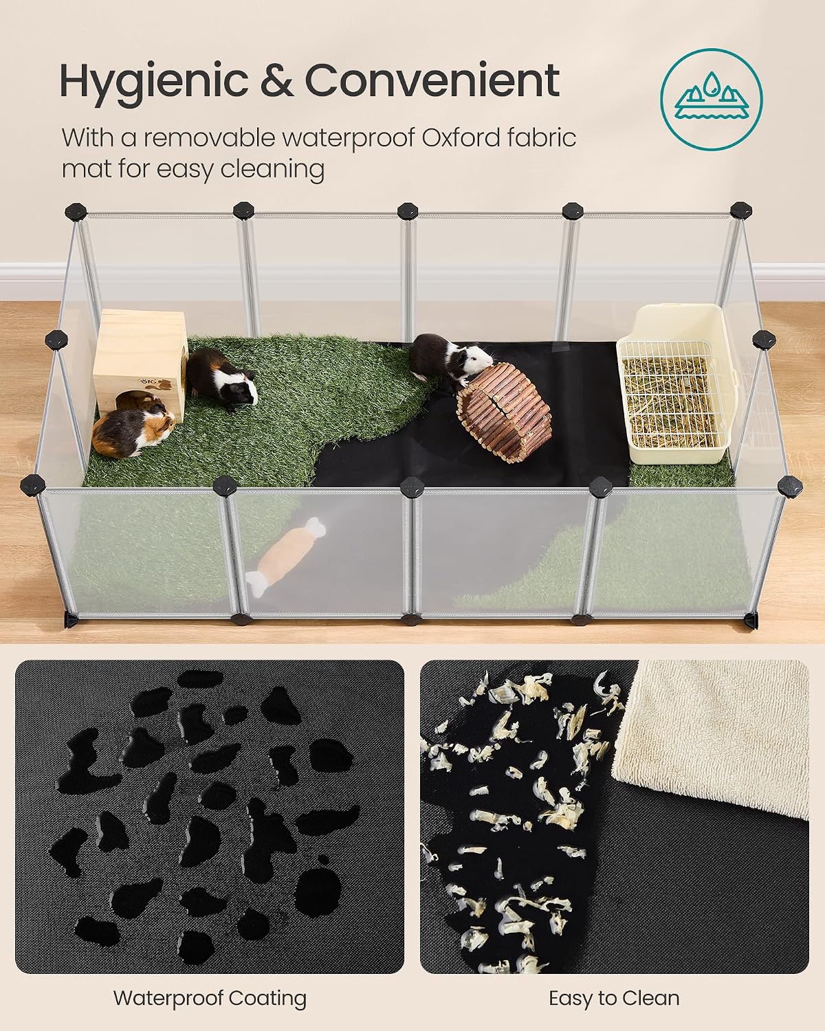 SONGMICS Pet Playpen with Floor, Small Animal Playpen – Essentials for Small Pets - Full White / 20 Panels - 49.2"L x 24.8"W x 16.5"H - image 4