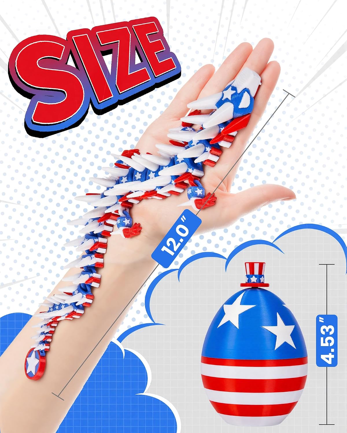 TBOLINE 12" 3D Printed Dragon Egg - American Flag - image 4