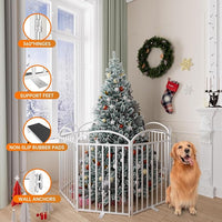 8 Panles Full Matel Freestanding Dog Gates with Door, 192"Extra Wide 32"Tall Free Standing Dog Pet Gate for Indoor & Outdoor. Foldable Pet Fences for Doorways, House, Stairs, Porch, Deck, Yard