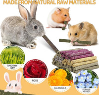52Pcs Rabbit Chew Sticks, Guinea Pig Toys, Natural Timothy Grass Molar Teeth Stick, Mixing Flowers, Roses, Calendula and Forget Me Not, Small Animals Treats