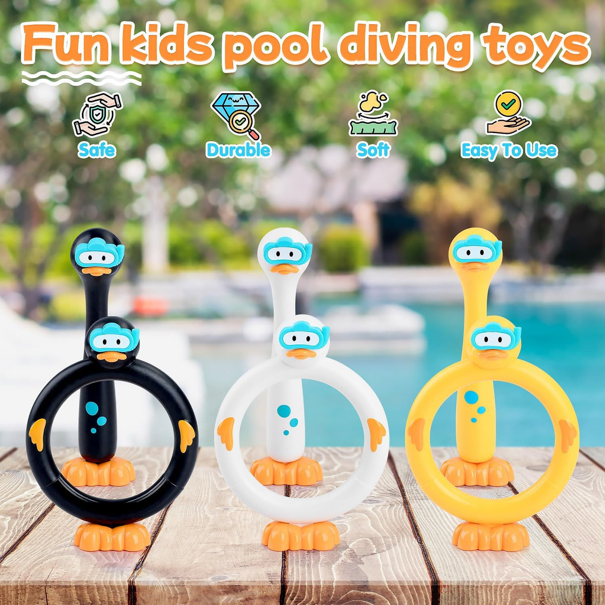 WeeHomm 9 piece duck pool diving toys with dive rings, dive sticks and floating ducks - view 6