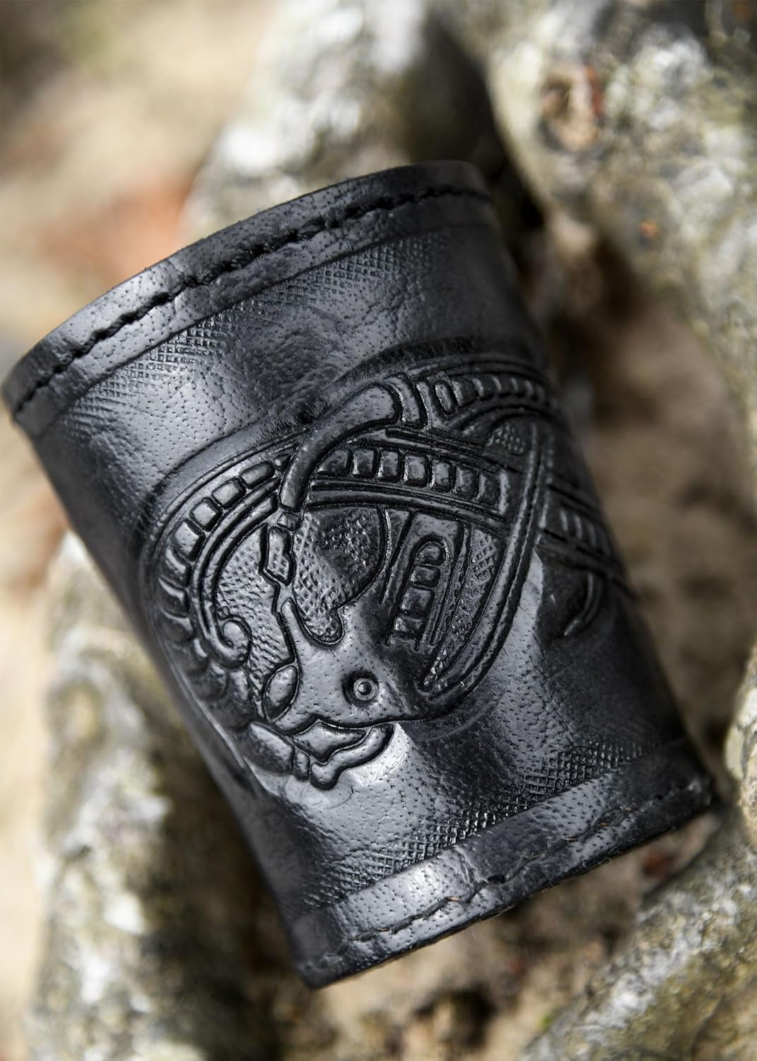 Ulfberth, Viking dice Cup with Embossed Motif, Genuine Leather - Jelling, Black - image 2