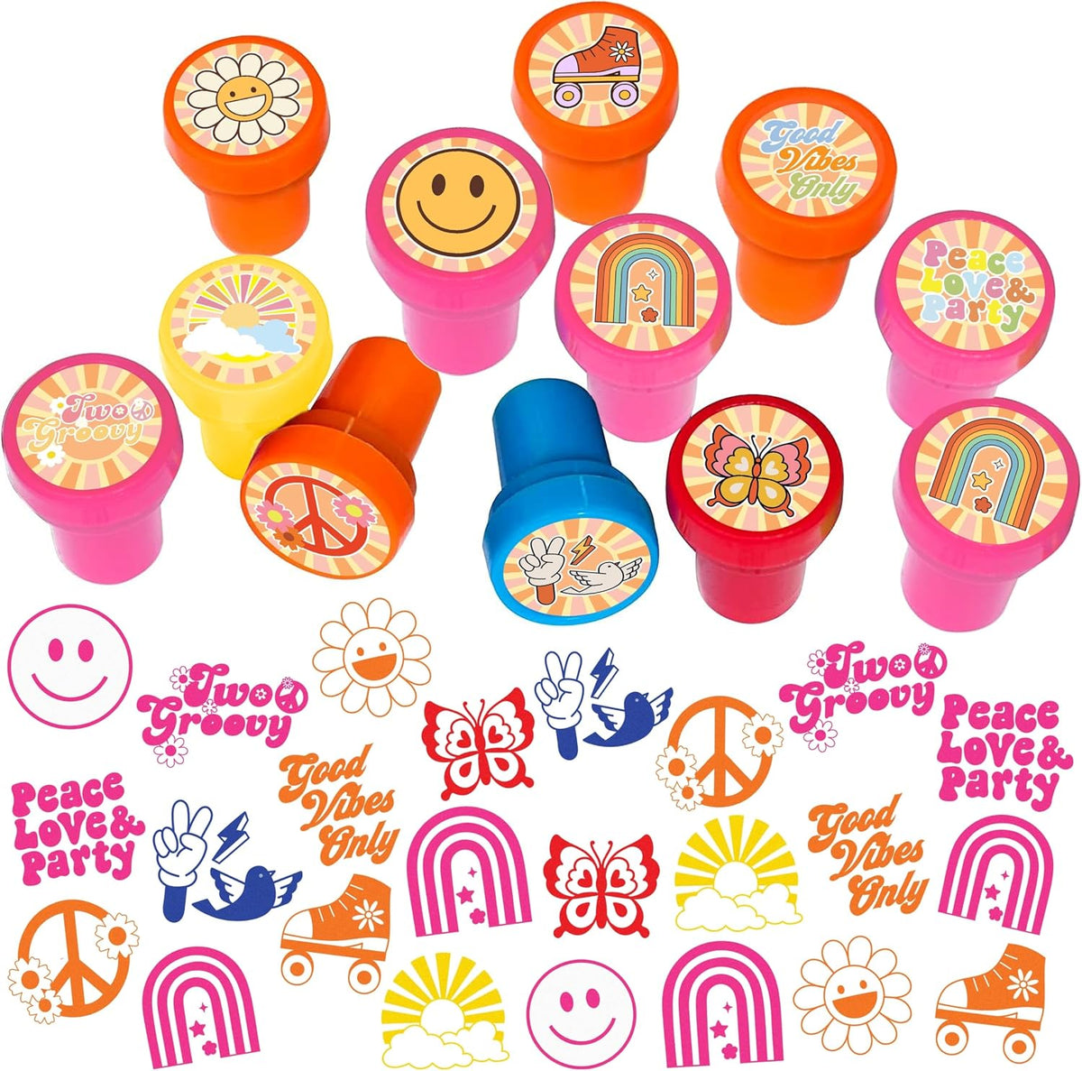 Car and truck stampers for kids, 12 pre-inked stamps in different vehicle designs and colors