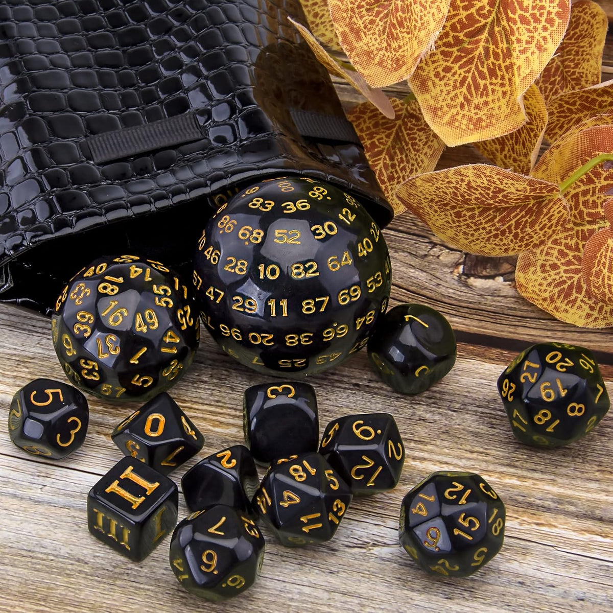 AUSTOR 15 Pieces Complete Polyhedral Dice Set D3-D100 Game Dice Set – Fun for Kids & Family - Black & Yellow - image 4
