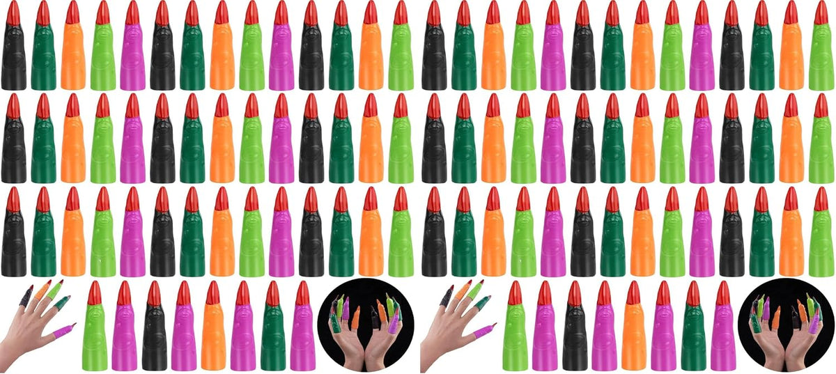 HFATMOS 50 multicolor plastic witch finger nails with red tips for Halloween - view 2