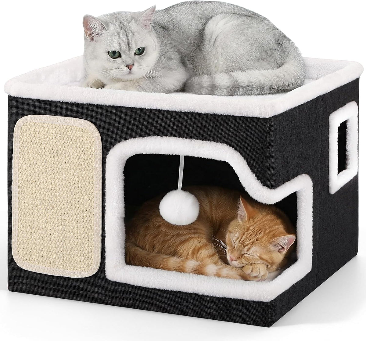Shikha 2 Story Cat Bed House for Indoor Cats with Scratch Pads Black – Essentials for Cats - Black / Single / Without Heating Pad