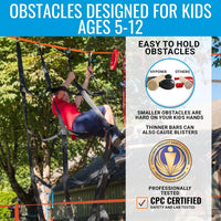 Hyponix Ninja Warrior Obstacle Course for Kids, 13 Obstacles - 2 x 60' + 13 Obstacles / Multicolor - image 3