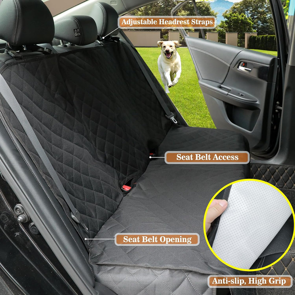 Dog Car Seat Cover Back Seat, Waterproof Nonslip Seat Protector - Black C - image 2