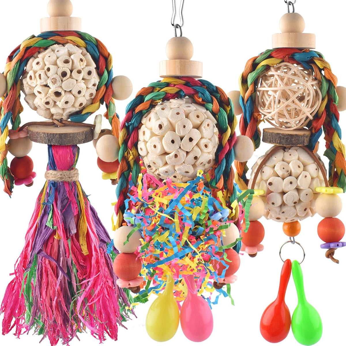 Bissap 2PCS Conure Toys, Foraging Bird Chew Sola Balls Toy for Small Parrot – Essentials for Birds - 3 PCS
