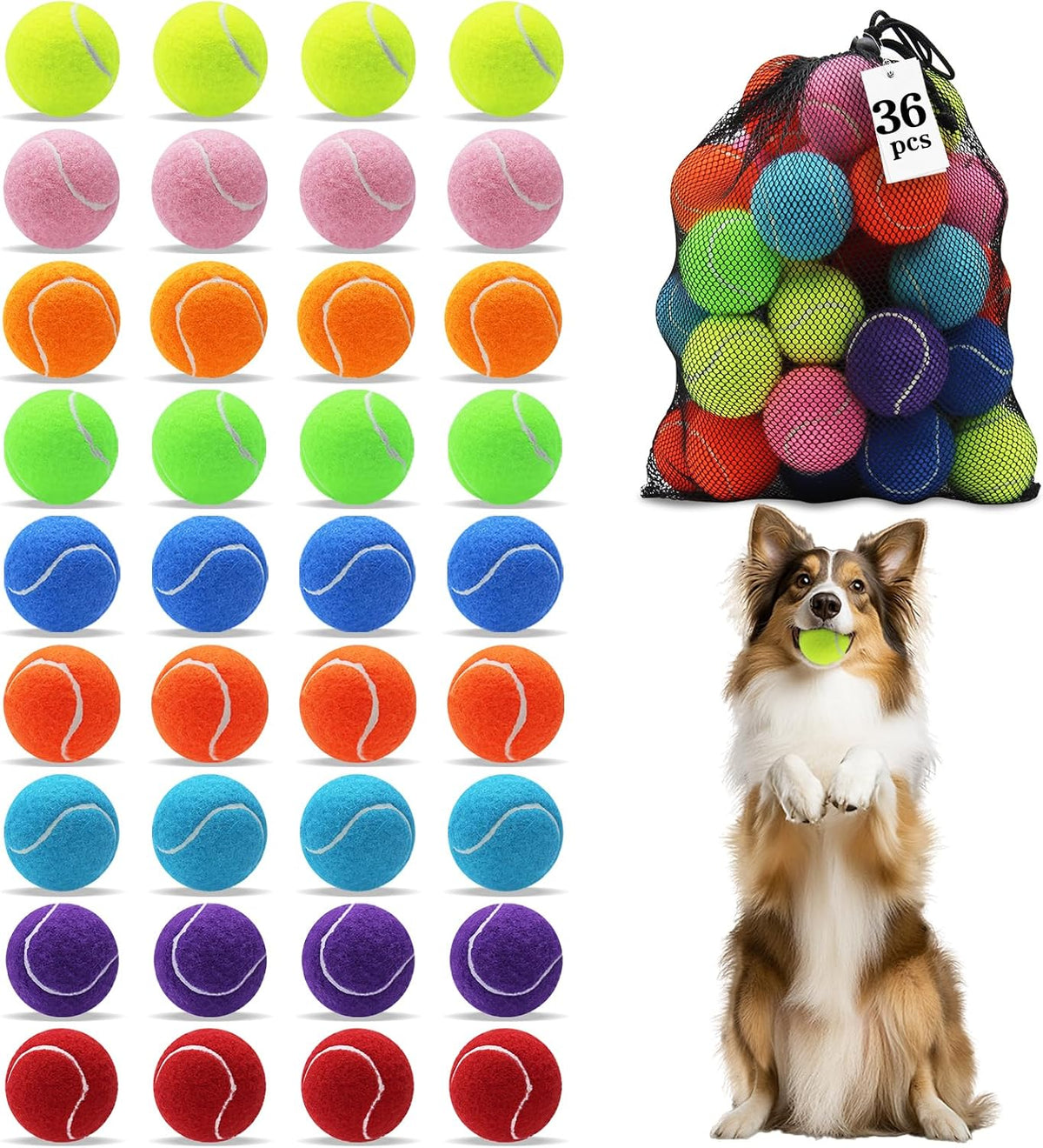 Magicorange Tennis Balls for Dogs - Multicolor / 36 Pack