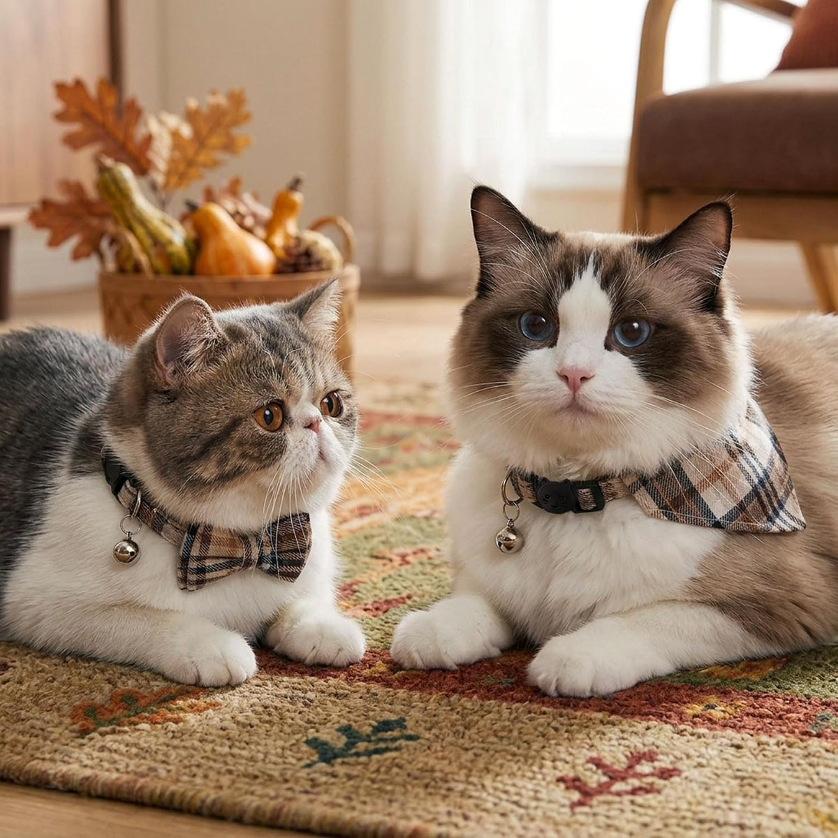 Fall Cat Collar with Bowtie - 7.5"- 10.5" / Light Brown - image 3