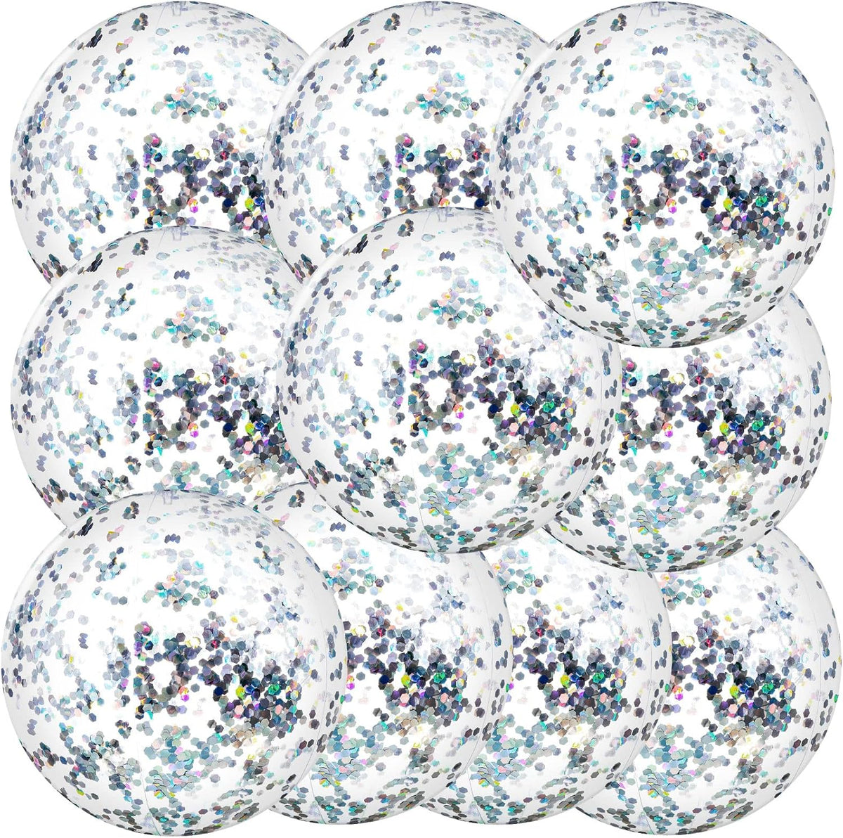 Civaner 10 Pcs Inflatable Glitter Beach Balls 16 Inch - Silver / Glitter
