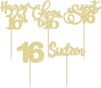 30 Pack Happy 80th Birthday Cupcake Toppers Gold Glitter Eighty - 16th / Gold - image 3