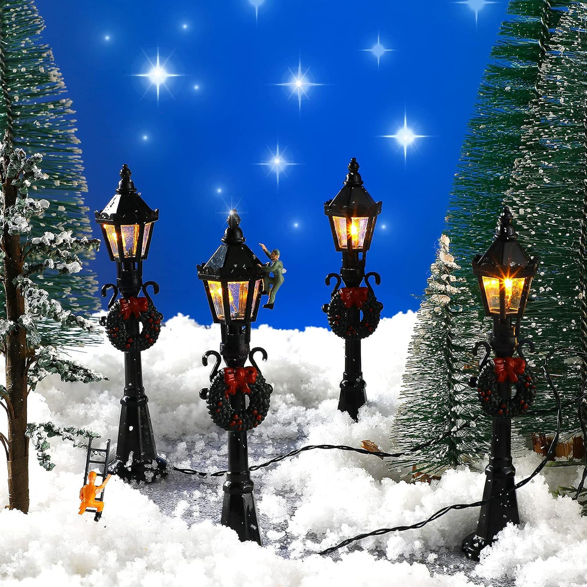 Mudder 12 Pcs Christmas Miniature Village Lamp Post Light - Classic / 4 - image 2