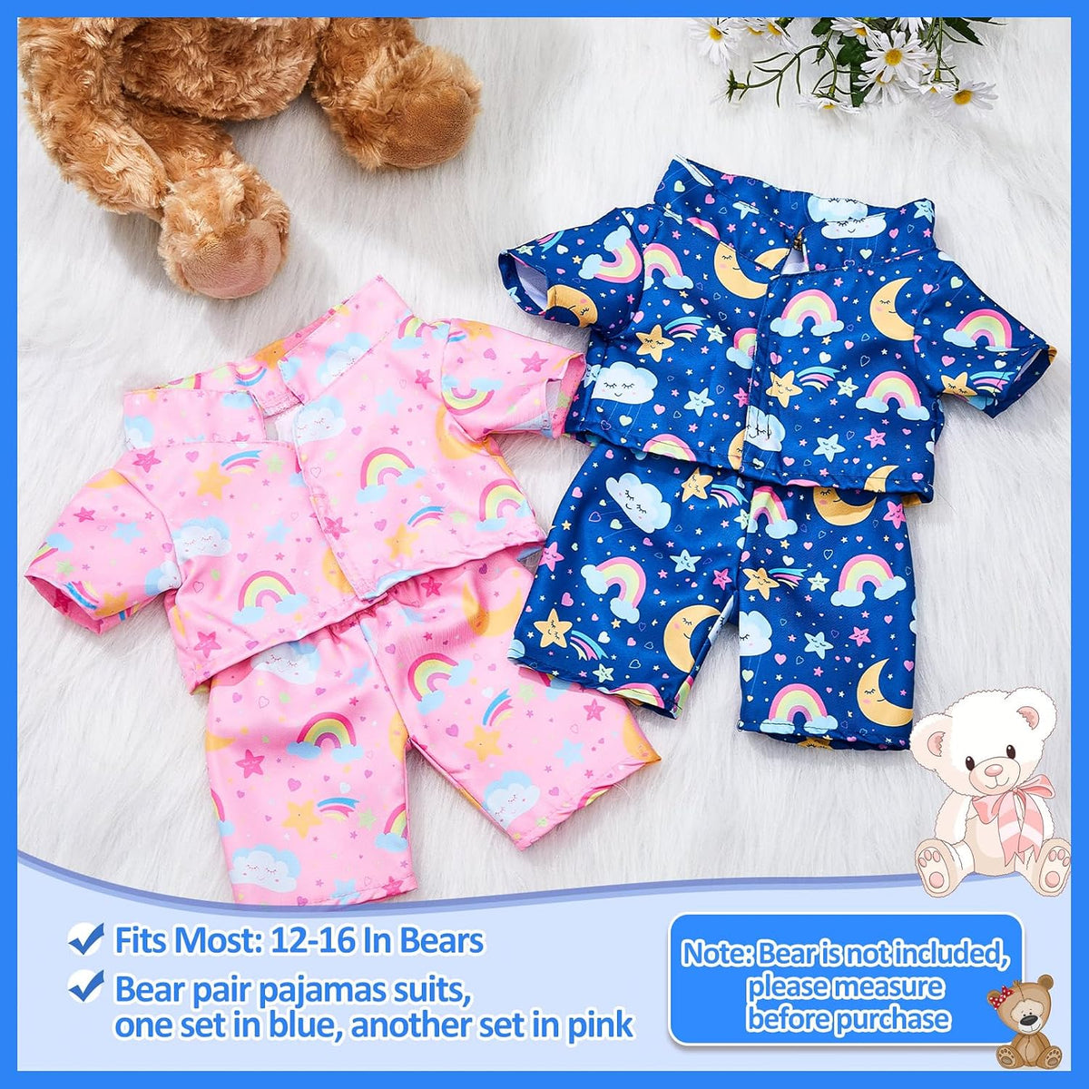 Civaner 2 Pack Bear Clothes Stuffed Animal Outfit Pajamas - Rainbow Style - image 2