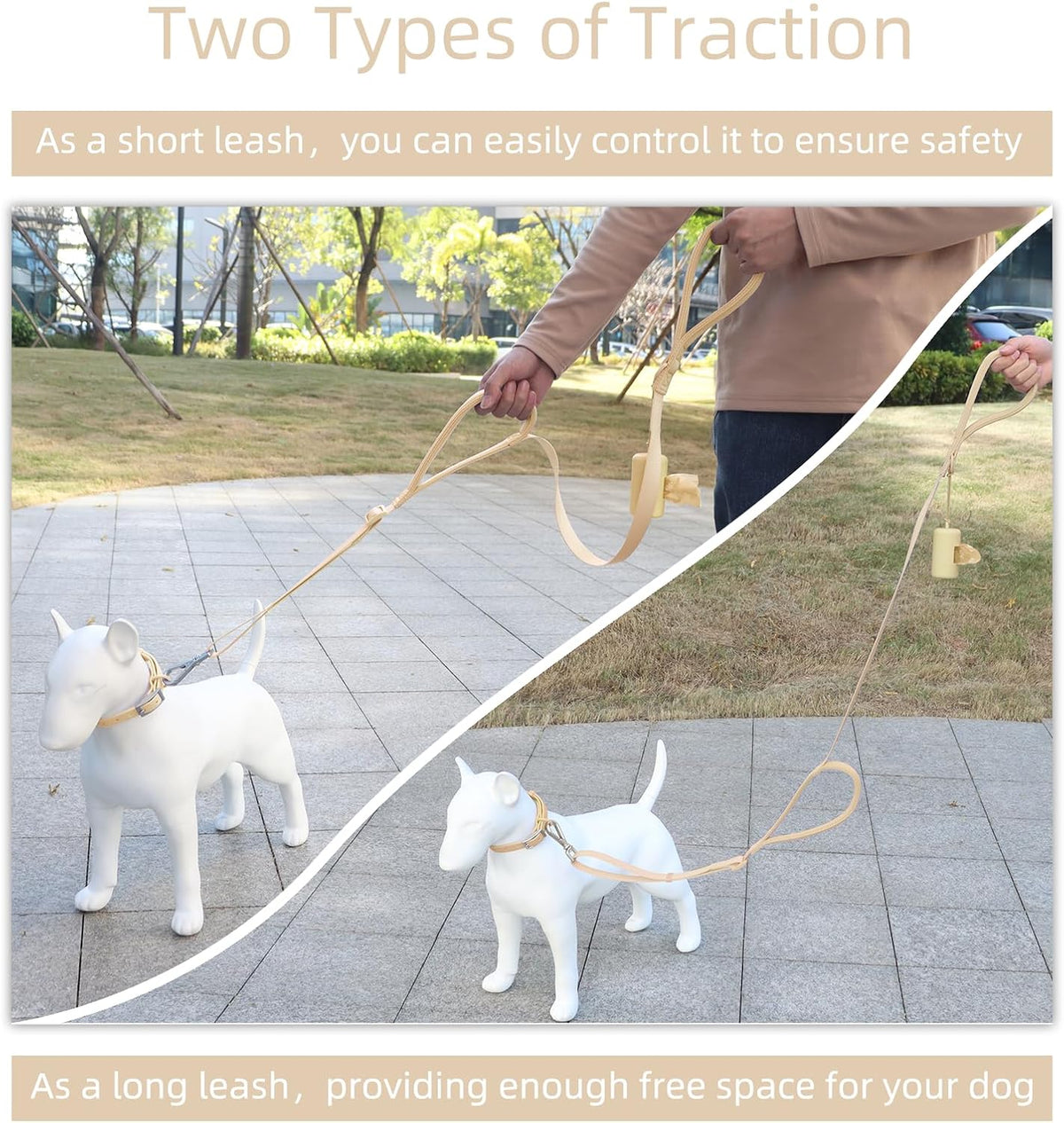 Wisedog Two Handles Dog Leash, Lilac - Sand Color / M - image 4