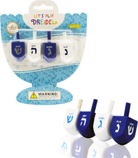 The Dreidel Company Bulk Solid Blue & White Wooden Hanukkah Dreidels - 4-Pack