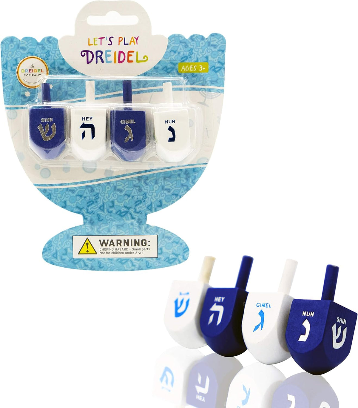 The Dreidel Company Bulk Solid Blue & White Wooden Hanukkah Dreidels - 4-Pack