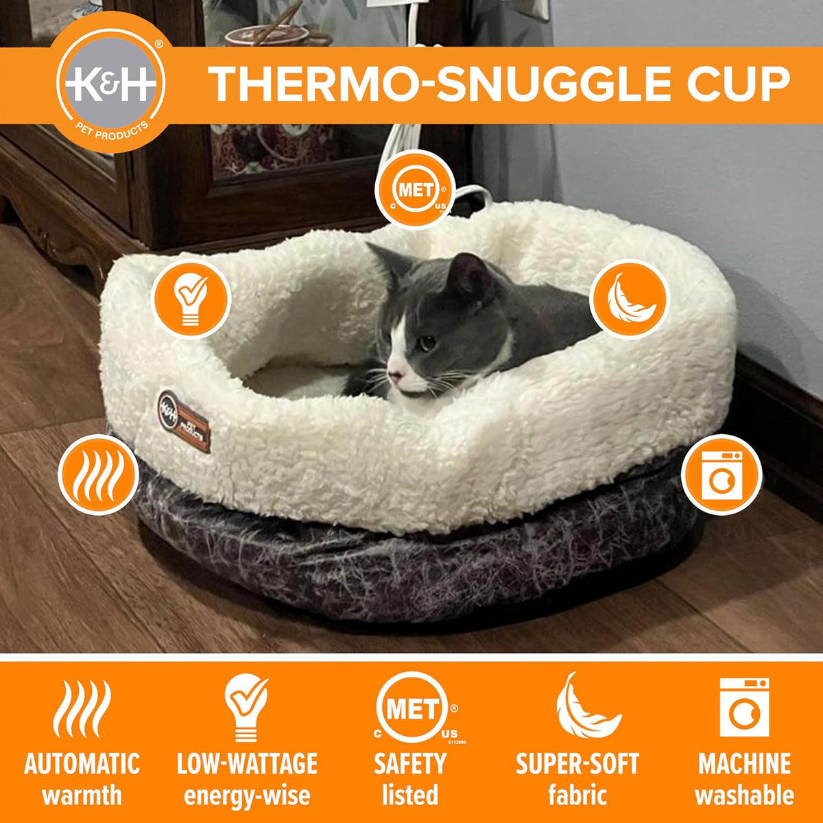 K&H Heated Cat Bed, Thermo-Snuggle Cup Bomber Indoor - Gray / 14 X 18 Inches / Cup Bomber - image 3