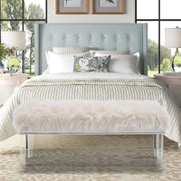 46 Inch White Bedroom Bench, Benches for Bedroom White Faux Fur Upholstered Bed end Bench, Tufting Ottoman Bench Indoor Bench with Acrylic Legs for Living Room Bedroom Entryway