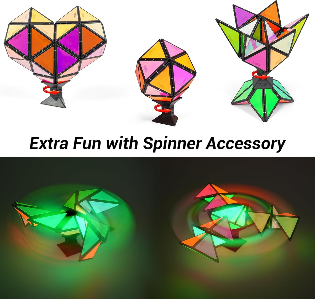 TOSY Magnet Pyramid Glow - 1 Cube Transforms into 1 Billion Shapes, 12 Pieces, 243 Magnets - Glow (Set of 1) - image 3
