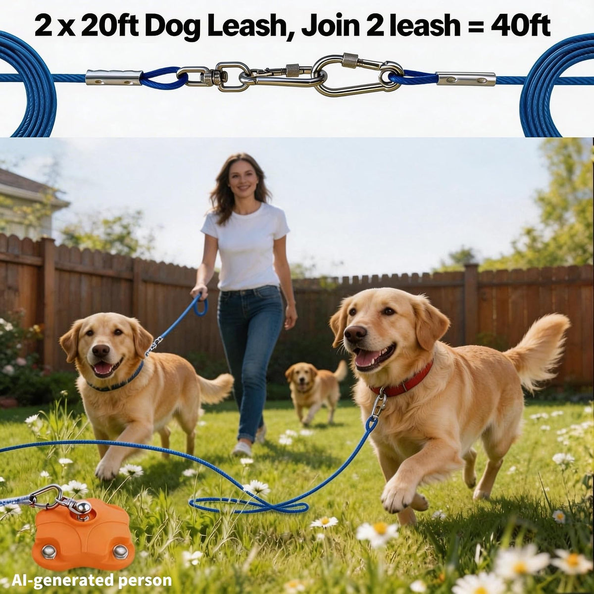 Heavy Duty Dog Tie Out Stake for Outside - Dog Stake + 2X20ft Cable/200lbs - image 3