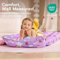 JOIEDOMI Toddler Nap Mat with Removable Pillow and Minky Blanket - Purple Unicorn - image 3